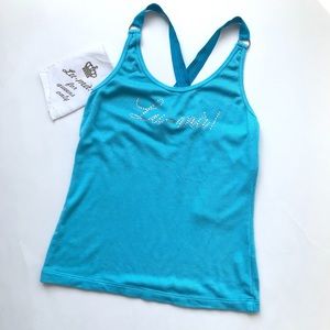 NWT Lu Ma! Euro Blue Rhinestone Ribbed Criss Cross Sleeveless Tank Top Girls 6
